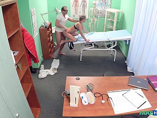 Blonde patient Cristal Caitlin fucked from behind on the hospital bed
