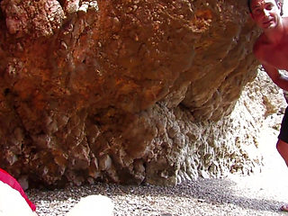 Double penetration threesome at the beach