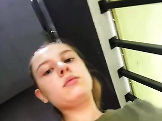 Hot girl in gym training and playing with herself