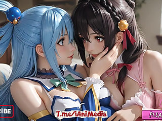 Sfw Aqua and Yunyun From Konosuba Soft Show Touching and Kissing Lesbian