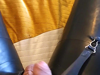 Masturbating in leather