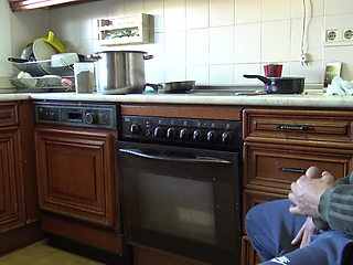 CFNM - Horny MILF Swallows His Cum After Masturbating