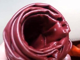 Cumming into leather fleshlight