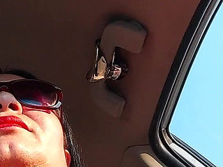 Traveling Stepmom, Solo Fans in Slow Motion, in the Car Big Tits