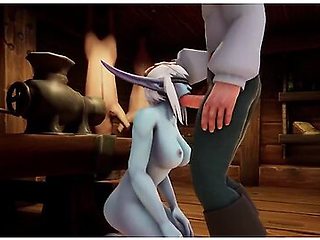 Warcraft parody: elf seduces night elf in the kitchen