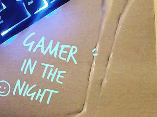 Gamer in the night. Cum on table.