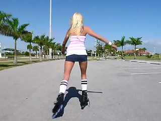 Blonde athletic babe works out her tight pussy and gets fucked hard