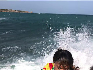 Ebony girls lick pussy on beach