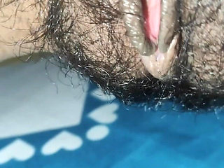 Sucking Hairy Creamy pink pussy of my girlfriend and playing with pussy boobs