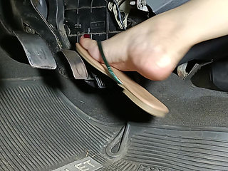 Accelerating and Pumping Racing Pedals Wearing Flip Flops