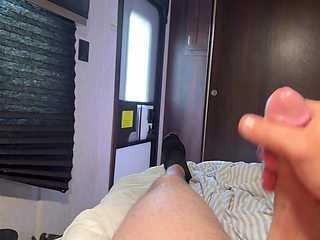 Stroking my cock for mommy to watch