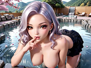 Forbidden Bath Under Cherry Blossoms: Silver-Haired Big Tit Girl's Wet Temptation Journey