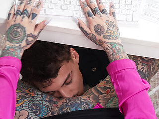 Tattooed Slut In The Office Fucks The Employee On The Desk