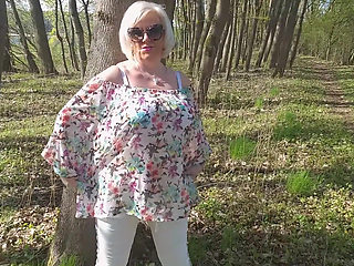 Granny Shows Her Horny Wet Holes Outdoors