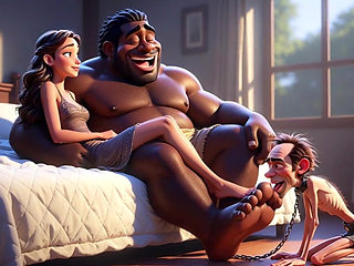 Submissive Man Grovels and Licks His Dominant Wife's Feet