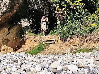 Amateur MILF Goddess Lena Naked Beach Masturbation with Big Natural Tits & Foot Fetish