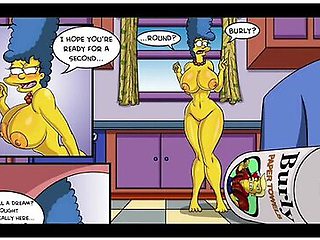 Car Toon - The Simpsons - Marge Erotic Fantasies - 2 Big Cocks In Both Holes Dp Anal