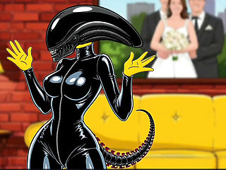 Halloween Hentai: Alien Simpsons Wife in Latex Costume Fucks Husband Hard in Wet Pussy