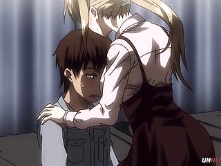 Animated scenes featuring busty characters in Japanese style