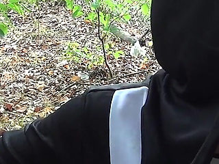 Naughty Cumhungry Nun Swallows Cum in Forrest Dogging Bukkake