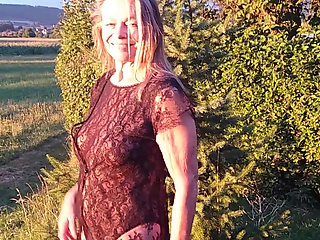 Granny Is Wearing a Sheer Bodysuit Outside
