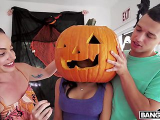 BIG TITS MILF HALLOWEEN PUMPKIN CARVING WITH STEPSON  STE