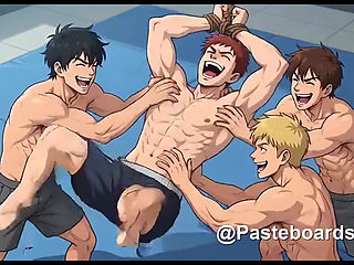Strung Up By The Wrists - Bare Hands On His Armpits And Ribs (2D Anime)