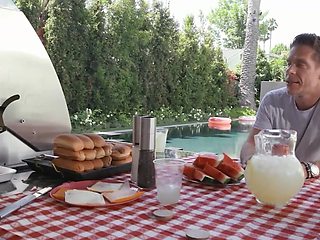 Brunette teen with amazing tits fucks an older man