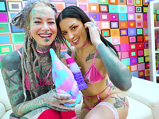 Sensual Girl Girl Anal Session with Big Dildo and Fingering