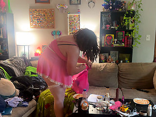 Pink Sissy Maid Works Hard