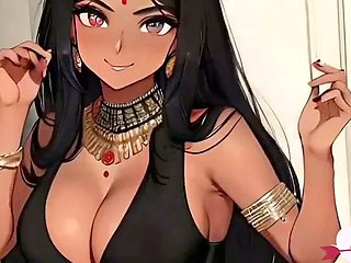 Luxurious Indian housewife in a saree with big tits enjoys dirty talk in anime style