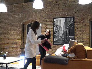 Two Girls Try on Plenty of Clothes with Lingerie and Skirts Also Pantyhose