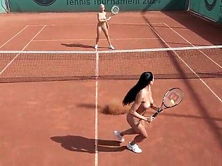WITHOUT BRA BARE TENNIS MATCH - (Bare in Public AI Relaxation)