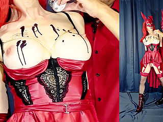 Halloween Costume Video part 1 - Hot wax on hot tits