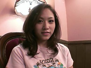 Japanese teen masturbates before sucking a fat dick