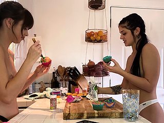 A sexy amateur teen lesbian brunette is eating pussy