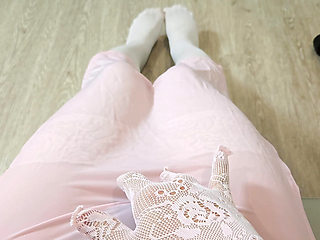 Sissy Kanisa Jerking off with Lace Glove and Stocking