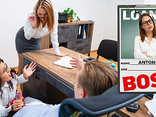 LOAN4K. Mrs. Boss caught her clerk having sex and jumped on his cock right after