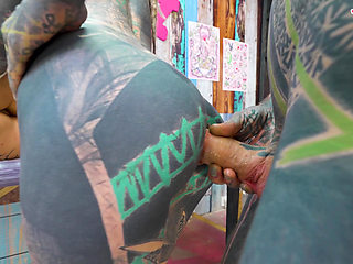 Anal Threesome During Tattoo Session