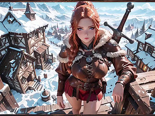 Redhead Warrior in Snow! Forbidden Leather Armor Seduction in Medieval Village. Cold Queen Unzips Her Gear & Goes Wild!