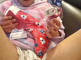 Submissive wife punished with massive dildo in chastity cage for tiny sissy clit