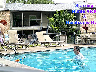 BBW Nurse Vicki and Handsome Harry in Pool Battle