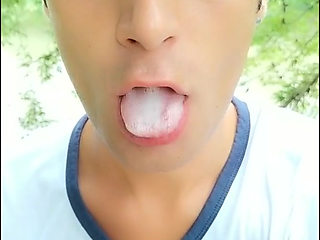 Twink Chews Cum Till Its Foam, Makes Cum Bubbles Then He Eats Own Cum Too