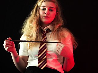 Naughty blonde schoolgirl in uniform exposes her big boobs