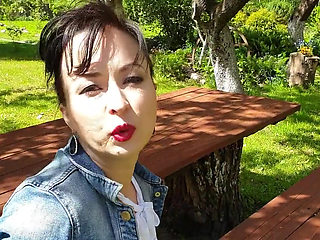 Wanking My All Natural Cunt with Hairy Bush While Sitting in The Spring Garden