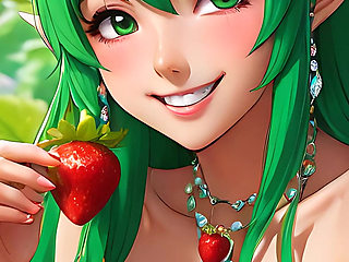 Ai Nude Art - Cartoon Style Nude Adult Woman Eating Strawberry