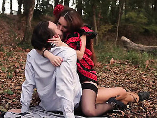 Brunette MILF Stacy Snake Gets Wild Forest Doggystyle Fuck in Skirt and Stockings