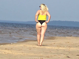 Big Ass in Mini Shorts - Walk on Beach.
