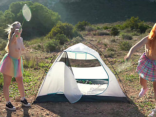 Fucked Badminton. Two Girls Undressed in Nature for Fucking After the Playing