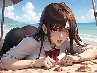 5-milky-stroke Beach Bliss: Woman Drenched in Creamy Semen